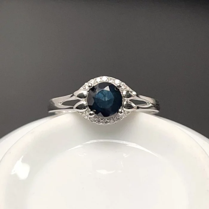 Natural Midnight Blue Sapphire Ring 6mm 1ct Genuine Sapphire 925 Silver Ring with 18K Gold Plating Gift for Women - Image 2