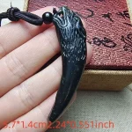 An authentic black jade domineering peak pendant, men's dark green jade double-sided dragon tooth necklace. - Image 5
