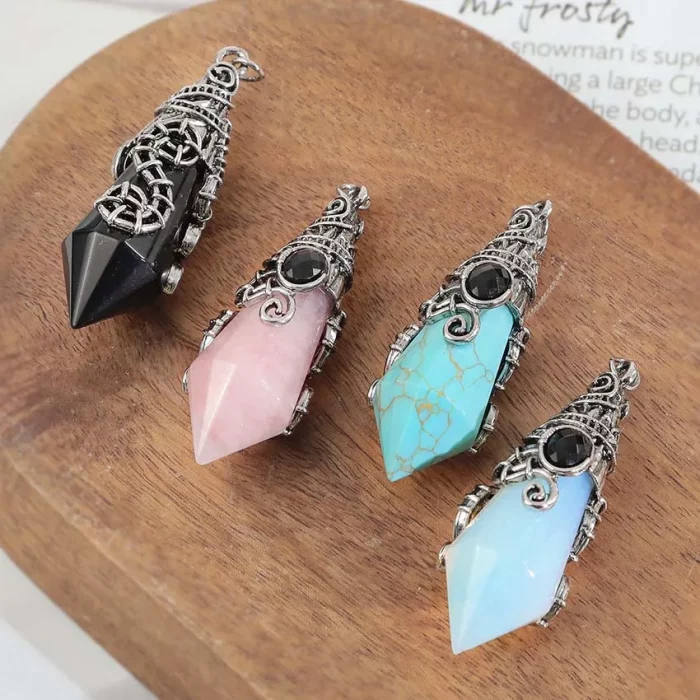 Natural 12 Faceted Crystal Stone Pendulums For Spiritual Dowsing Divination Amethyst Rose Quartz Stone Pendulum Pendant Jewelry - Image 3