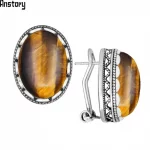 Oval Natural Lapis Lazuli Tiger Eye Pink Quartz Jades Blue Sequins Earrings Antique Sliver Plated Fashion Jewelry For Women - Image 3