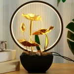 Tabletop Water Fountain USB Powered Relaxation Desktop Waterfall Fountain With Natural Rocks And LED Ring Lights For Home Decor - Image 3
