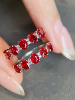 18K real gold natural Ruby Oval 5 Diamond Ring 1.5 carat wedding ring PT950 platinum custom Valentine's Day gift - Image 2