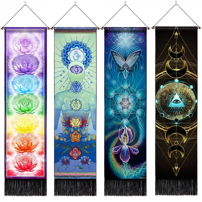 Seven Chakra Tapestry ,Hippie Mandala Chakras Wall Hanging , Yoga Meditation Tapestries for Spiritual Room Decor , 12.8"x 51.2" - Image 3