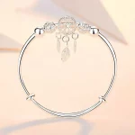Adjustable size 925 Sterling Silver Bangle cuff Dreamcatcher Tassel Feather Round Bead Charm Bracelet jewelry For Women wedding - Image 5