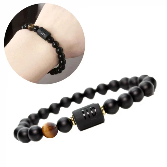 12 Zodiac Sign Obsidian Bracelet For Women Men Fashion Natural Black Agate Stone Elastic Bead Bracelet Bangles Birthday Jewelry - Image 6
