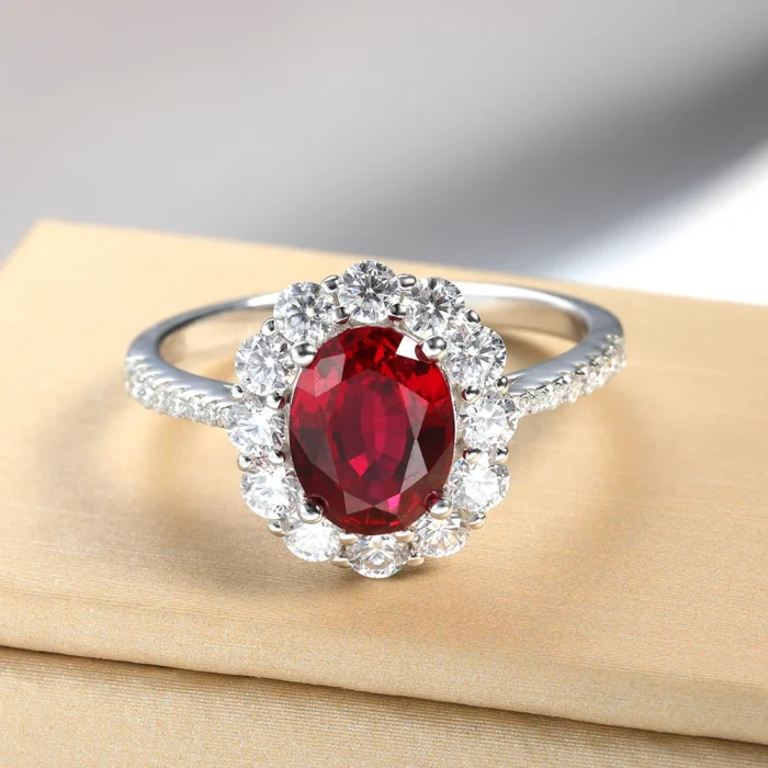 OEVAS 2.988cttw 7x9mm Lab Grown Ruby/Padparadscha Sapphire Ring S925 Sterling Silver inlay Moissanite For Women Fine Jewelry - Image 3