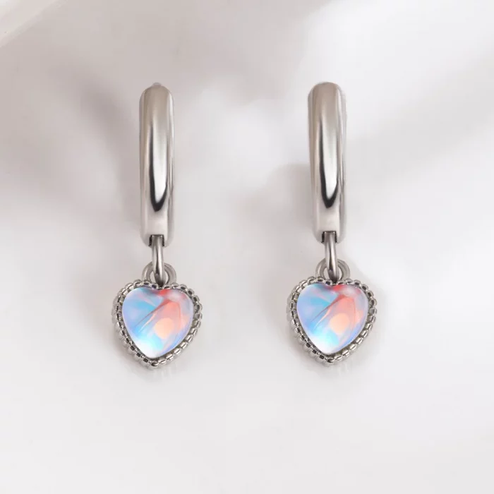 925 Sterling Silver Moonstone Heart Crystals Stud Earrings For Women Elegant Luxury Jewelry Accessories Wholesale Jewellery - Image 5