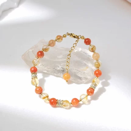 Lii Ji Natural Stone Carnelian Citrine 6mm Stainless Steel Handmade Bracelet Fashion Jewelry