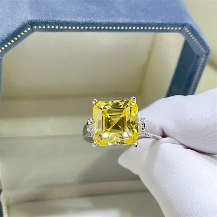 NKHOG Asscher Cut Moissanite Rings S925 Silver Square Yellow Diamond Women Men Luxury Wedding Band Jewelry Gifts GRA Certificate - Image 5