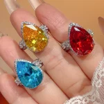 KQDANCE Pear Brilliant Cut Large 13*21 mm Created Yellow Citrine Blue Aquamarine Orange Gemstone Zircon Diamond Rings For Women - Image 3