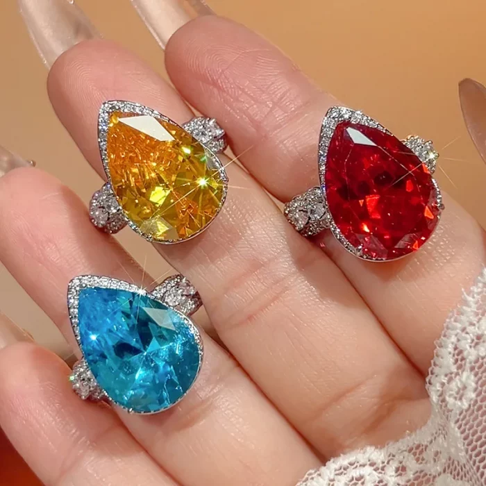 KQDANCE Pear Brilliant Cut Large 13*21 mm Created Yellow Citrine Blue Aquamarine Orange Gemstone Zircon Diamond Rings For Women - Image 3