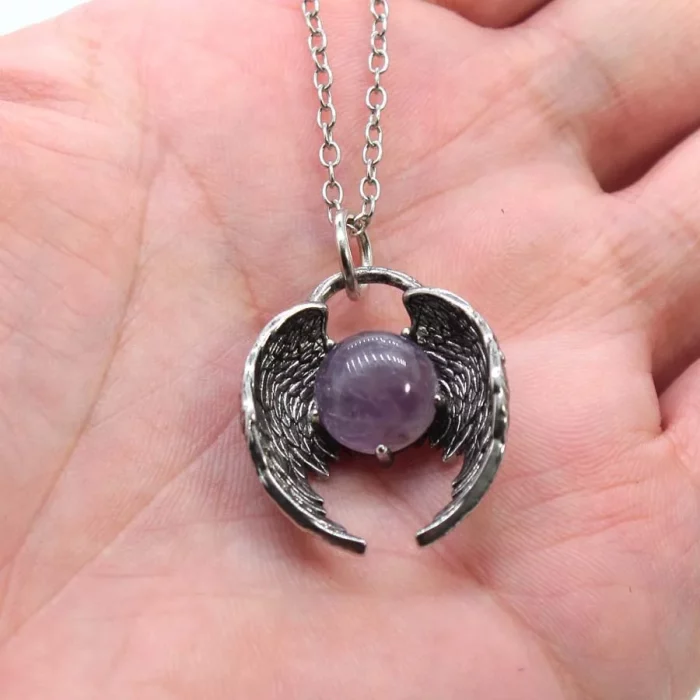 Angel Fly Wings Stone Pendant Necklace For Women Natural Amethyst Lapis Lazuli Cabachons Stone Pendants Necklaces Chain Jewelry - Image 5