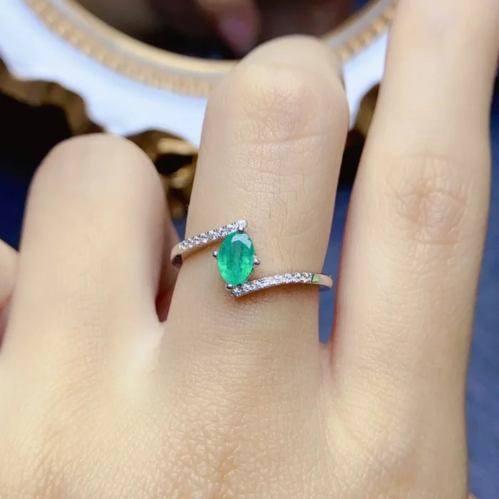 3*5mm Natural Emerald Ring Simple Design S925 Sterling Silver With Certificate Fashion Fine Charm Wedding Jewelry for Women FS - Image 5