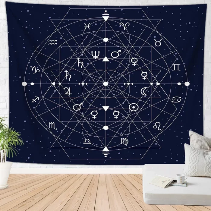 Blue Tarot Tapestry Wheel Zodiac Astrology Chart Wall Hanging Scarf Altar cloth tarot cloth tarot deck Sun and Moon Home Decor - Image 3