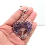 Crystal Chip Stone Heart Keychain For Women Wire Wrapped Tree of Life Natural Amethyst Rose Quartz Key Ring Key Holder Decor - Image 4