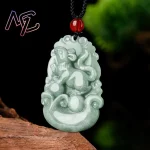 Green Myanmar Jadeite Chinese Zodiac Pendant Designer Real Jade Charm Gemstone Talismans Carved Amulet Necklace Luxury - Image 2