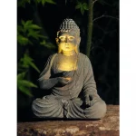 Resin Buddha Statue Sculpture Solar Powered LED Light Zen Asian Japanese Garden Decoration Outdoor Front Porch Patio Yard Home - Image 4
