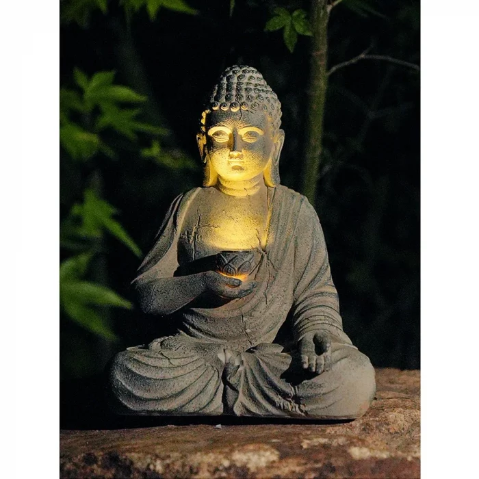 Resin Buddha Statue Sculpture Solar Powered LED Light Zen Asian Japanese Garden Decoration Outdoor Front Porch Patio Yard Home - Image 4