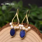 GLSEEVO Natural lapis lazuli Pearl Temperament Drop Earrings Women Girls Party Gift Original Design Luxury Jewellery Gift GE0988 - Image 5
