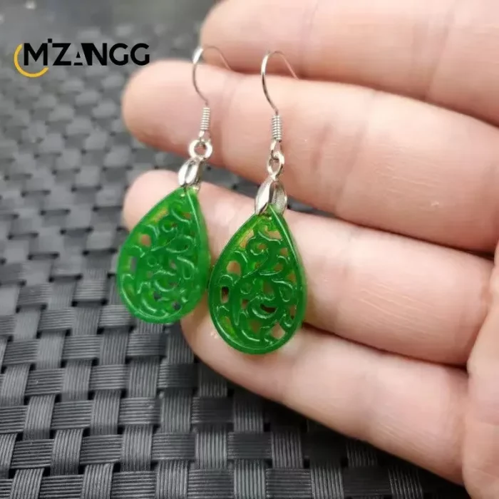 Original Natural Green Jade Earrings 925 Silver Inlaid Jadeite Ear Line Beautiful Exquisite Fashion Ladies Jewelry Mascot Gift - Image 6