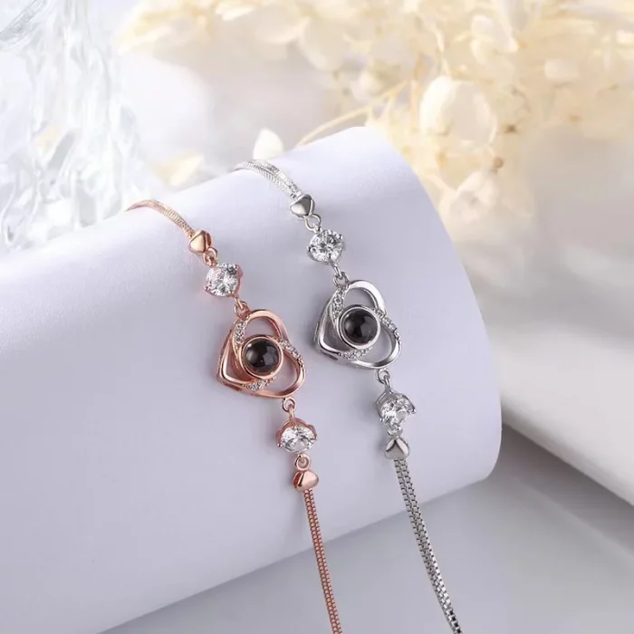 Custom Photo Projection Bracelet Heart Zircona Pendant Stainless Steel Couple DIY Picture Inside Bracelet For Women Jewelry - Image 6