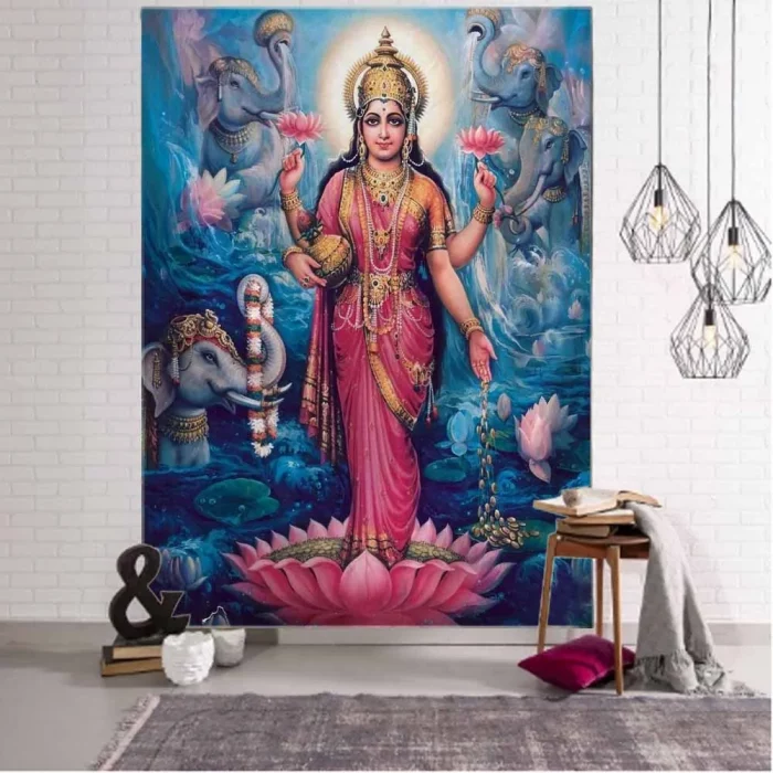 Indian Buddha Art Tapestry Still Life Oil Painting Printing Wall Hanging Datura Home Wall Decoration Background Fabric Blanket - Image 2