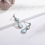 New Fashion Geometry Streamlined Long 925 Sterling Silver Jewelry Girl Natural Precious Larimar Earrings Women - Image 6