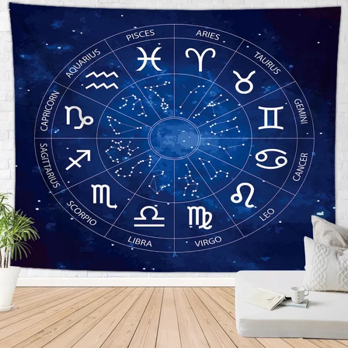 Blue Tarot Tapestry Wheel Zodiac Astrology Chart Wall Hanging Scarf Altar cloth tarot cloth tarot deck Sun and Moon Home Decor - Image 2