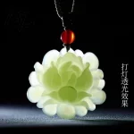 New Hotan Jade Lotus Flower Pendant Charm Jadeite Green Stone Natural Emerald Necklace Gift Women Men Talismans Necklace Jewelry