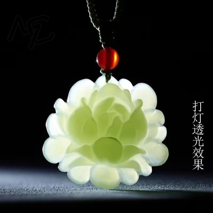New Hotan Jade Lotus Flower Pendant Charm Jadeite Green Stone Natural Emerald Necklace Gift Women Men Talismans Necklace Jewelry - Image 7