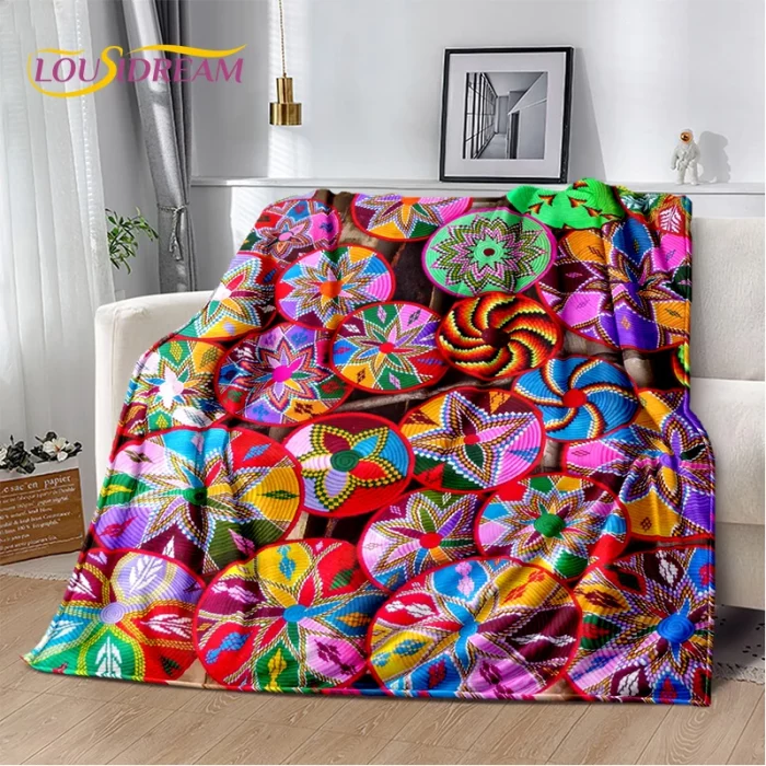 3D Ethiopia Colorful Flower Woven Art Baskets Mandala Soft Plush Blanket,Flannel Throw Blanket for Living Room Bedroom Bed Sofa - Image 3