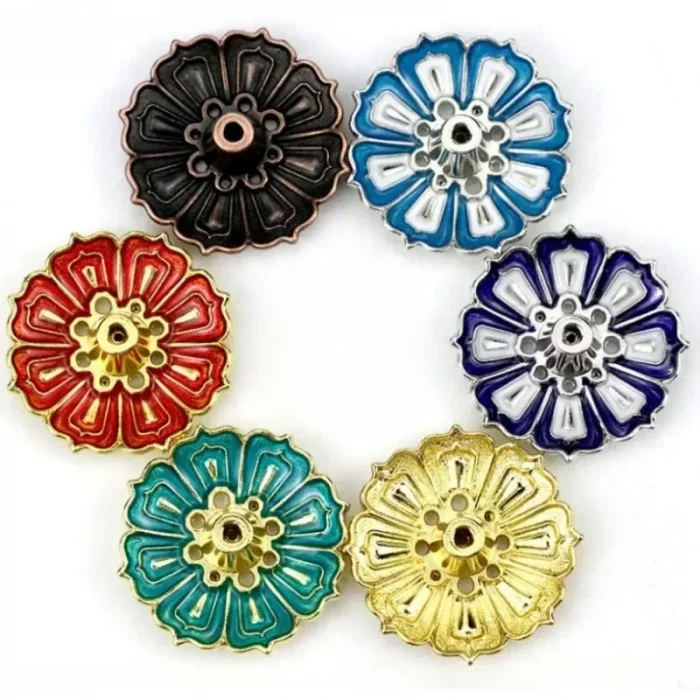1PCS Lotus Alloy Incense Burner Stick Holder Home Buddhism Line Incense Plate Sandalwood Coil Base Temples Delicate Home Decor - Image 3