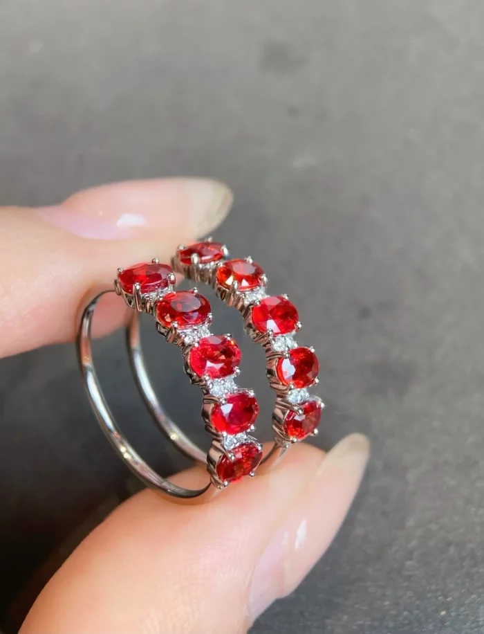 18K real gold natural Ruby Oval 5 Diamond Ring 1.5 carat wedding ring PT950 platinum custom Valentine's Day gift - Image 3