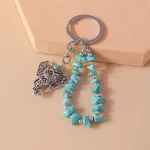 Ethnic Turquoise Stone Elephant Keychain for Women Men Key Ring Pendant Handbag Decor DIY Handmade Jewelry Gift - Image 3