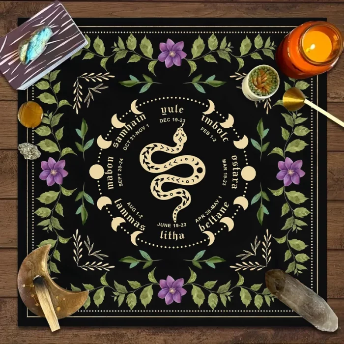 1pc Tarot tablecloth with your power, snake shaped floral and plant print astrology tablecloth, altar decoration tablecloth - Image 6