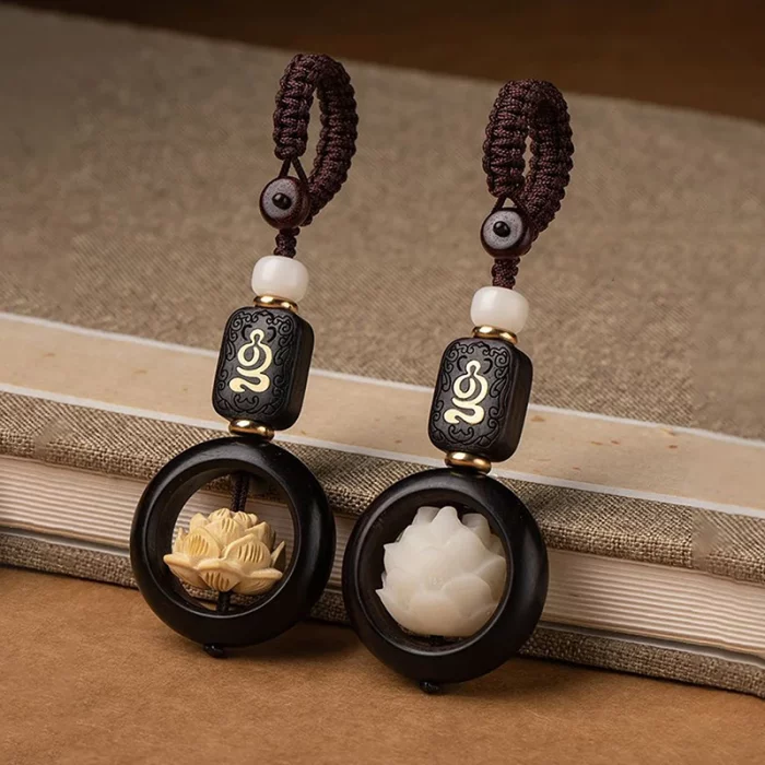 New Buddhism Lotus Flower Keychain Accessories Wooden Buddha Lucky Beads Keyring Pendant Car Bag Key Chain Buddhist Gift - Image 3