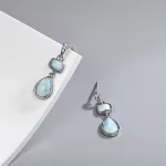 New Fashion Geometry Streamlined Long 925 Sterling Silver Jewelry Girl Natural Precious Larimar Earrings Women - Image 5