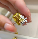 925 Stamp New Butterfly Ring Female Rectangular Aquamarine Sapphire Yellow Zircon Fashion Ring Party Birthday Jewelry Gift - Image 3