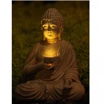 Resin Buddha Statue Sculpture Solar Powered LED Light Zen Asian Japanese Garden Decoration Outdoor Front Porch Patio Yard Home - Image 5