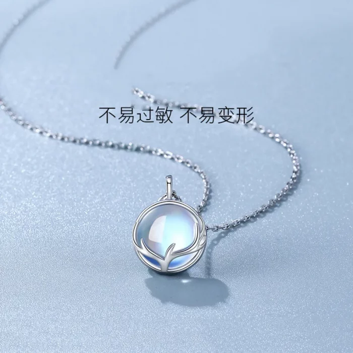 CIAXY Silver Color Moonstone Pendant Necklaces for Women Temperament Deer Antlers Clavicle Chain Luxury Jewelry collares - Image 3