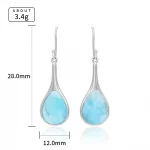 New Fashion Women Streamlined Long 925 Sterling Silver Jewelry Girl Natural Precious Larimar Earrings - Image 7