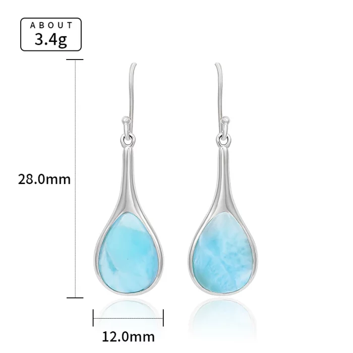 New Fashion Women Streamlined Long 925 Sterling Silver Jewelry Girl Natural Precious Larimar Earrings - Image 7
