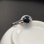 Natural Midnight Blue Sapphire Ring 6mm 1ct Genuine Sapphire 925 Silver Ring with 18K Gold Plating Gift for Women - Image 4
