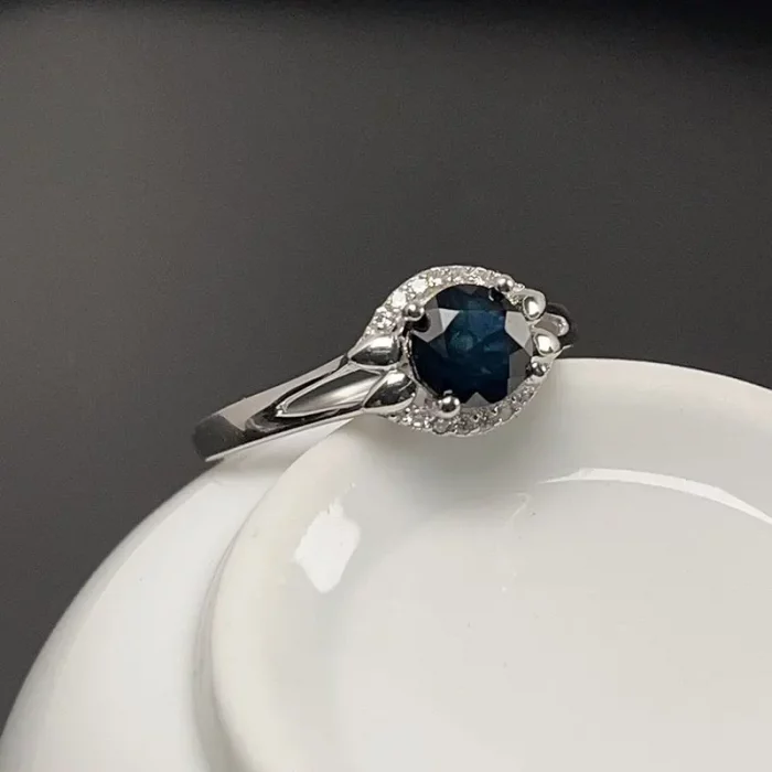 Natural Midnight Blue Sapphire Ring 6mm 1ct Genuine Sapphire 925 Silver Ring with 18K Gold Plating Gift for Women - Image 4