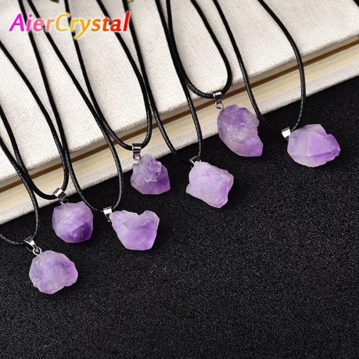 Natural Amethyst Irregular Rough Stone Pendant Clavicle Transparent Quartz Lady Fashion Jewelry Healing Lucky Necklace Gift - Image 2
