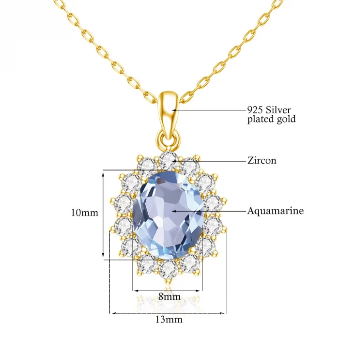 Trend Princess Diana Blue Aquamarine Jewelry Set For Women Oval Stone 8*10mm Earrings And Necklace 925 Silver Luxury Jewellery - Image 7
