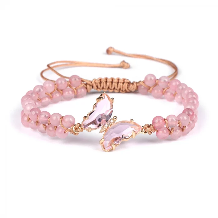 Purple Crystal Butterfly Charm Bracelet Handmade Braided Bracelet 4mm Natural Stone Amethysts Beads Wrap Bangles For Women Men - Image 3