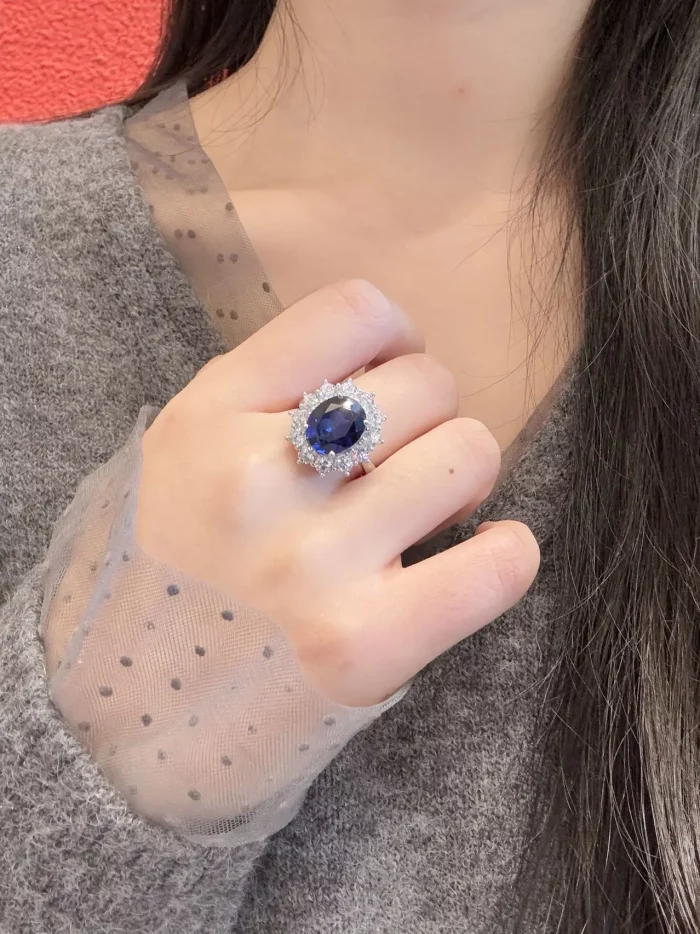 CHARMING 6.0CT Sea Blue Sapphire Ring Oval Cut Eternity Diana Trending Popular Wedding Royal Handmade Jewelry For Women Hot Sale - Image 6