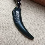 An authentic black jade domineering peak pendant, men's dark green jade double-sided dragon tooth necklace. - Image 3
