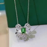 Halaile S925 Sterling Silver Lab-grown Emerald with Certificate Bowknot Pendant Necklace Fine Jewelry Neck Chain Gift for Women - Image 3